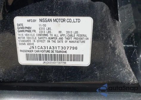 2001 Nissan Maxima Se z USA, uszkodzony, nr VIN JN1CA31A31T307796